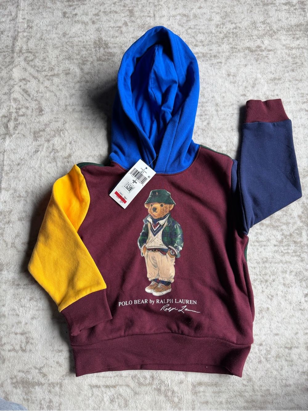 Polo Ralph Lauren Bear Colorblock Hoodie - Burgundy, Blue, Yellow